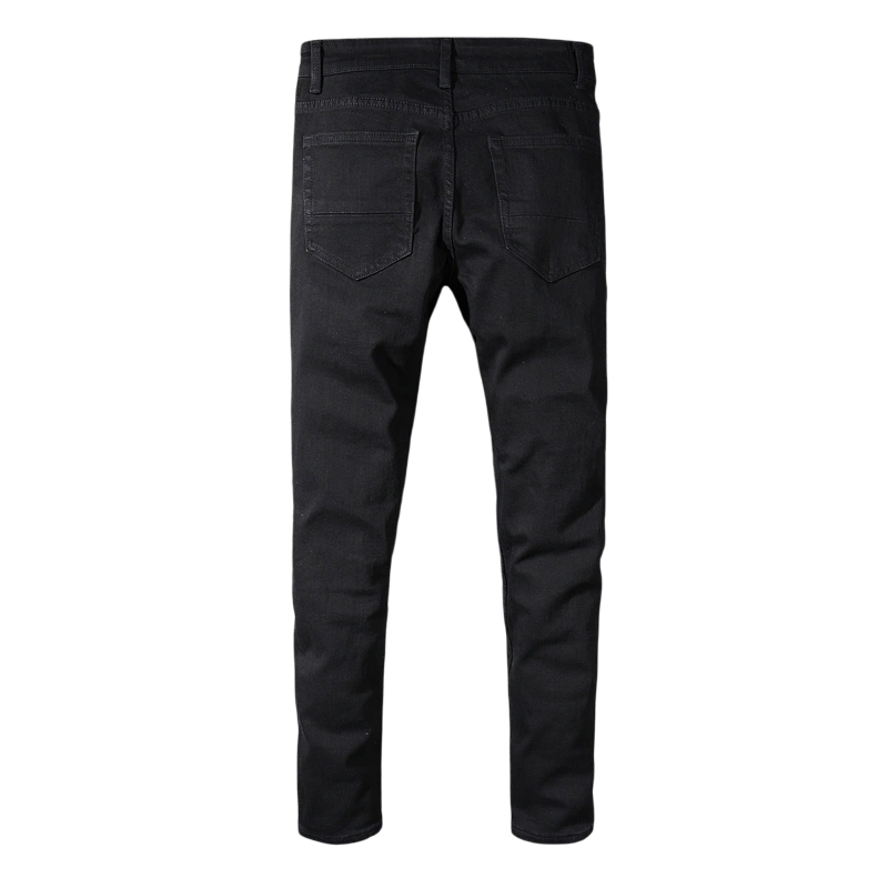 Black patchwork stretch denim jeans