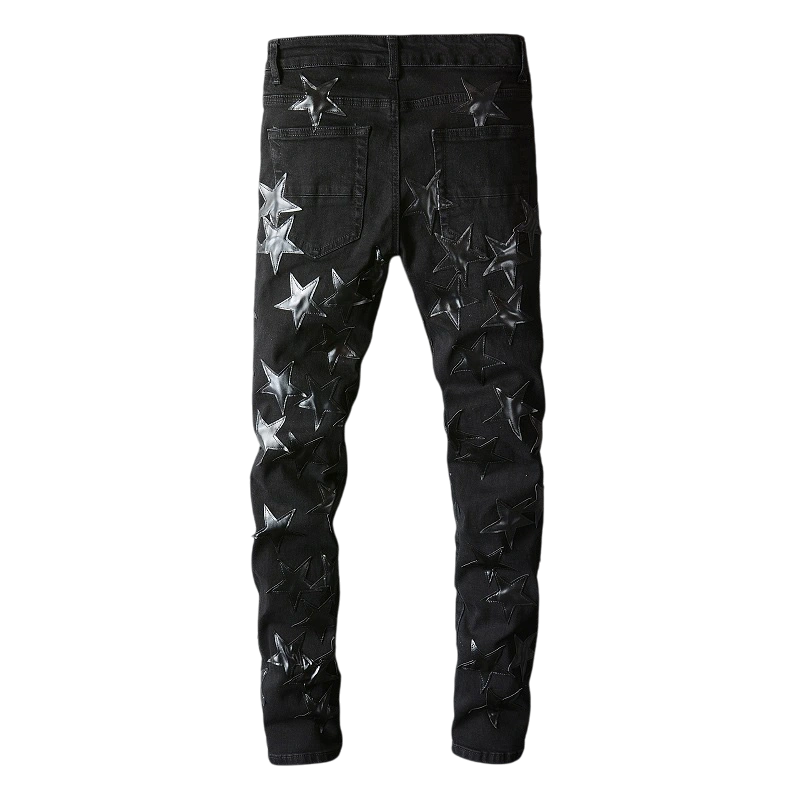 Leather Stars Patch Jeans