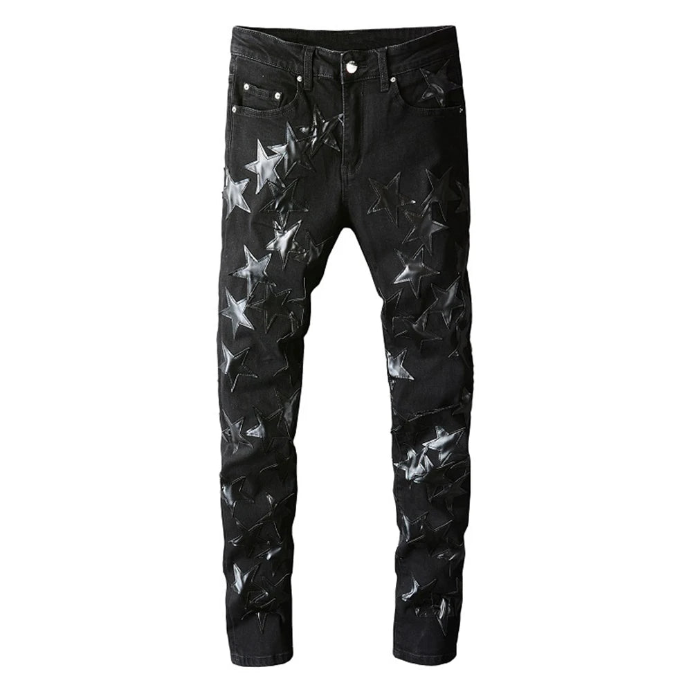 Leather Stars Patch Jeans