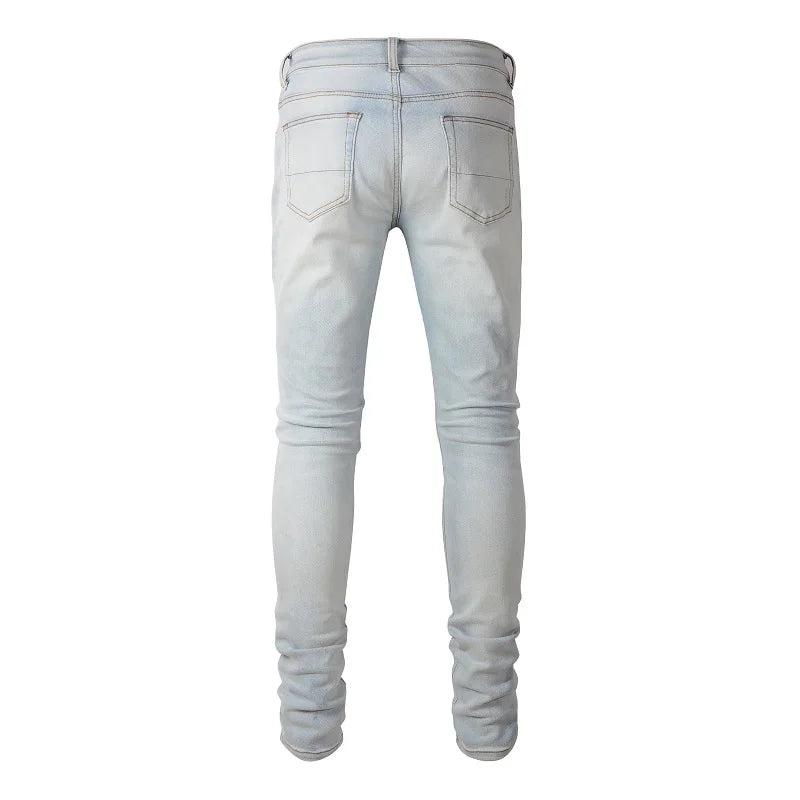 Light Blue Pleated Patch Jeans