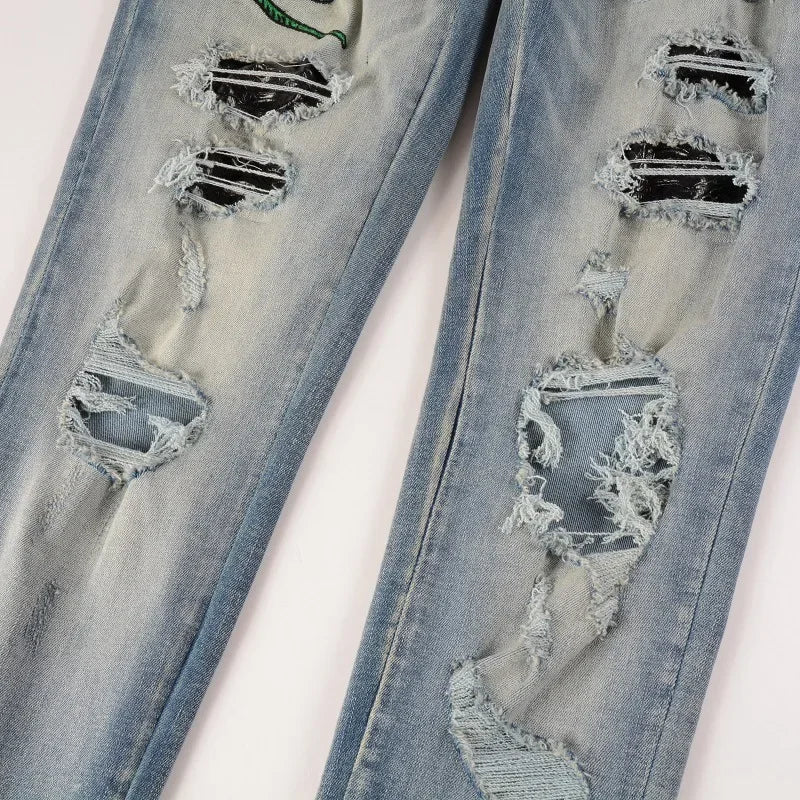 Embroidered Snake Jeans