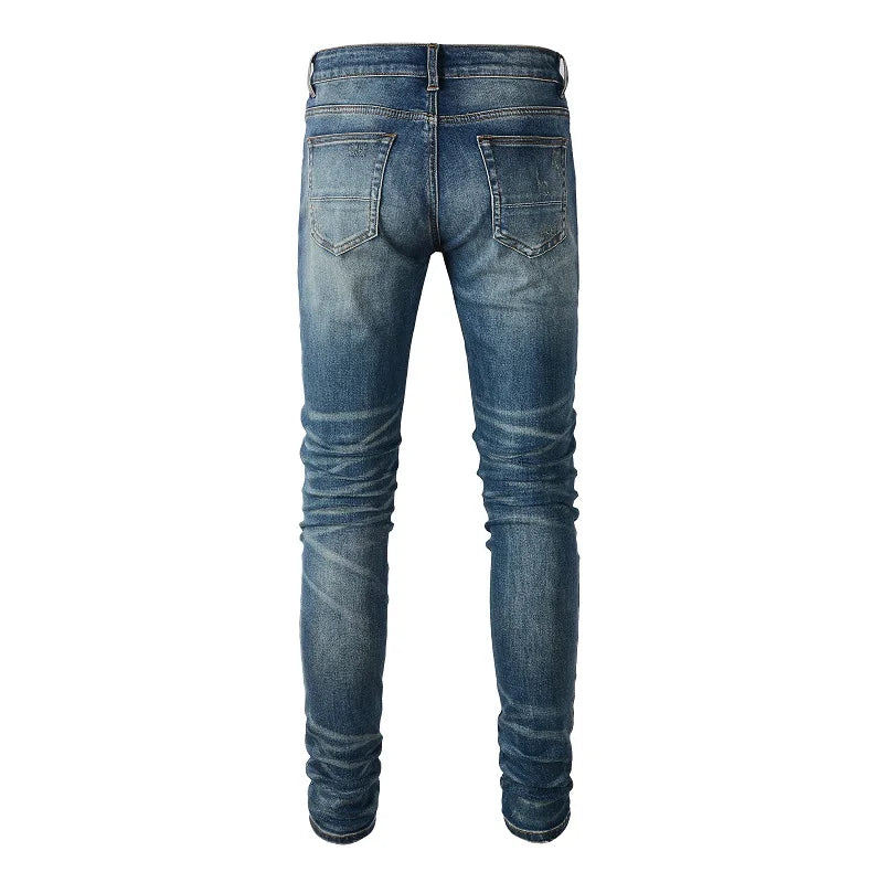 Leather Patch Tapered Jeans