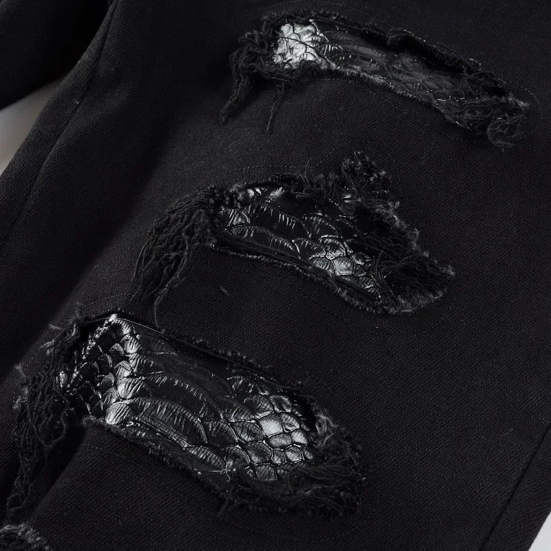 Snake Black Embroidery Jeans