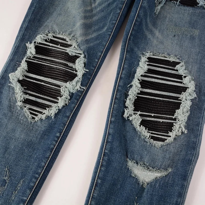 Leather Patch Tapered Jeans