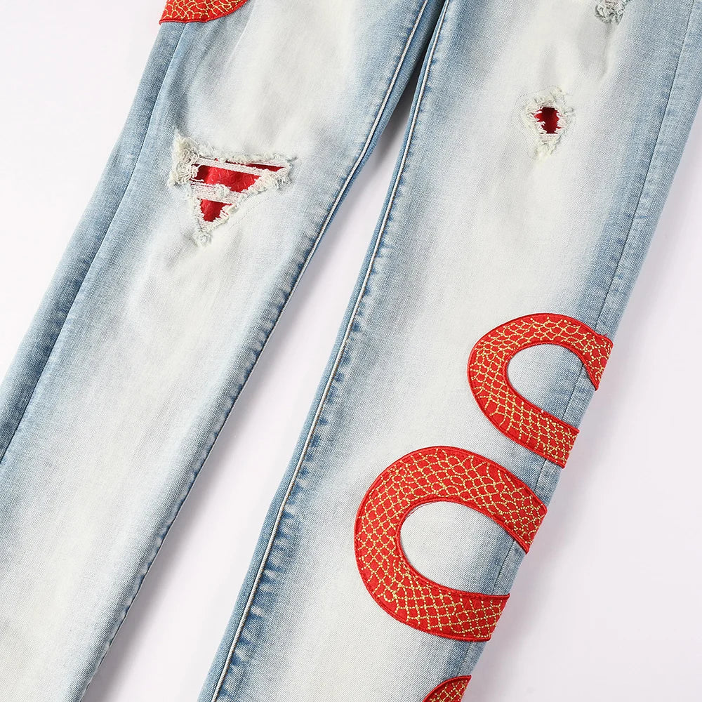 Snake Embroidery Skinny Jeans