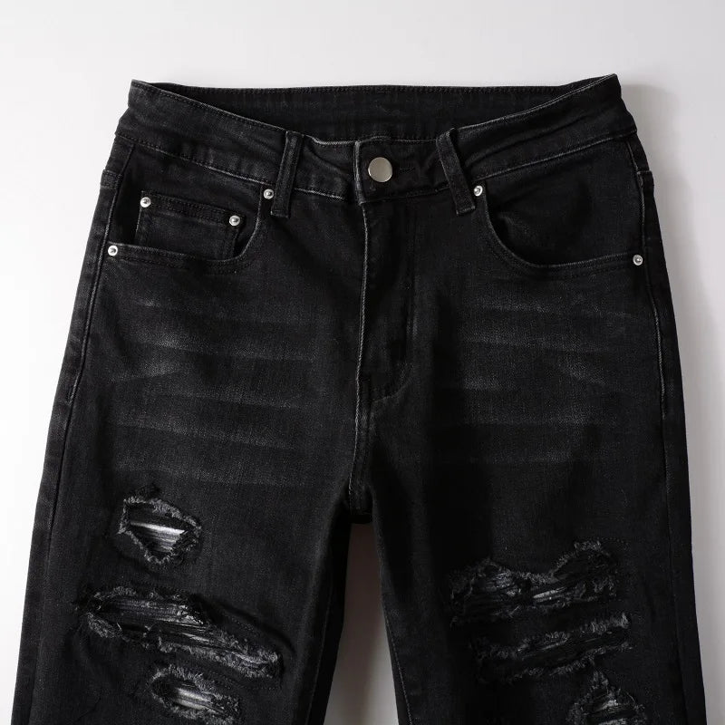 Black Distressed Bandanna Jeans