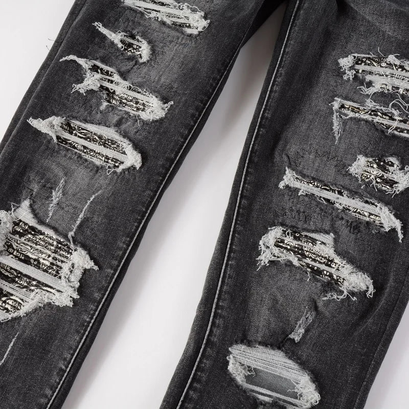 Gray Distressed Holes Jeans