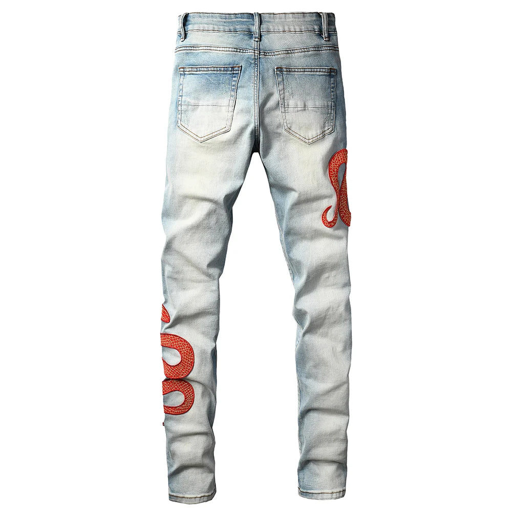 Snake Embroidery Skinny Jeans