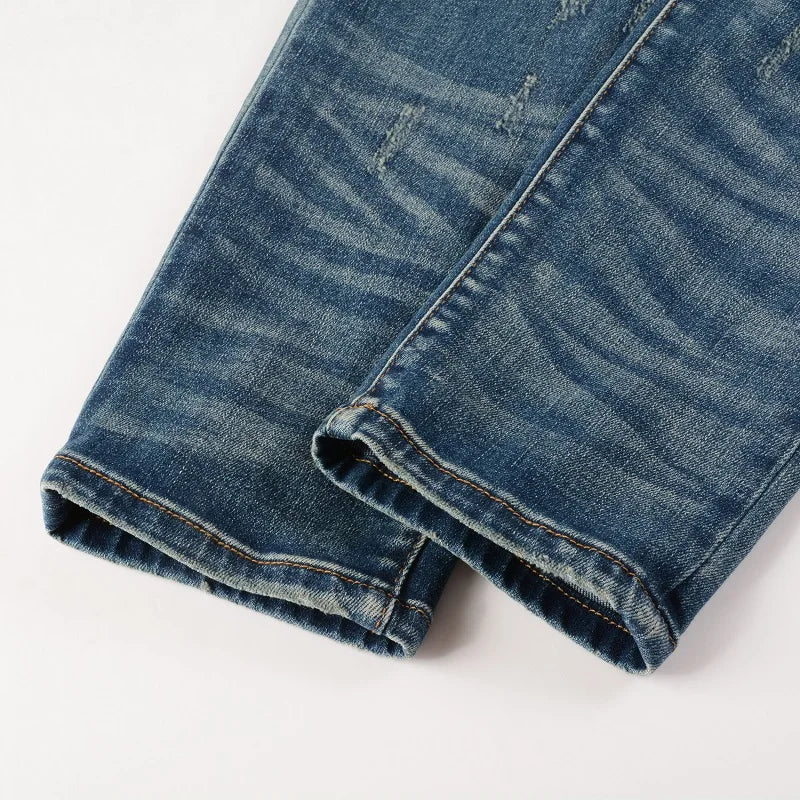 Leather Patch Tapered Jeans