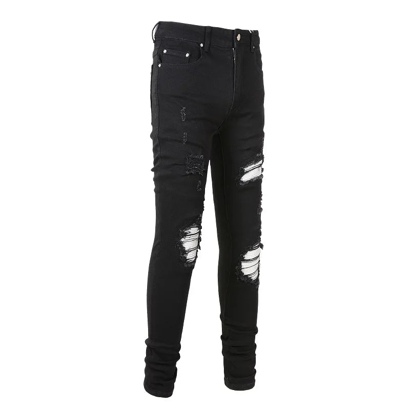 Cracked Silver Leather Patch Jeans