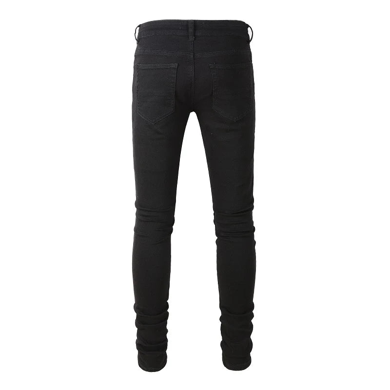 Cracked Silver Leather Patch Jeans
