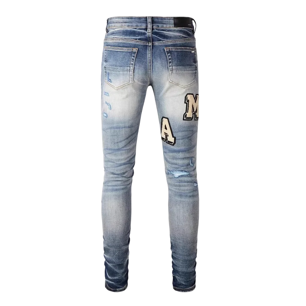 AMR Letter Patch Jeans