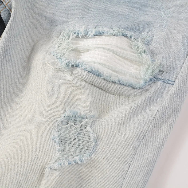Light Blue Pleated Patch Jeans