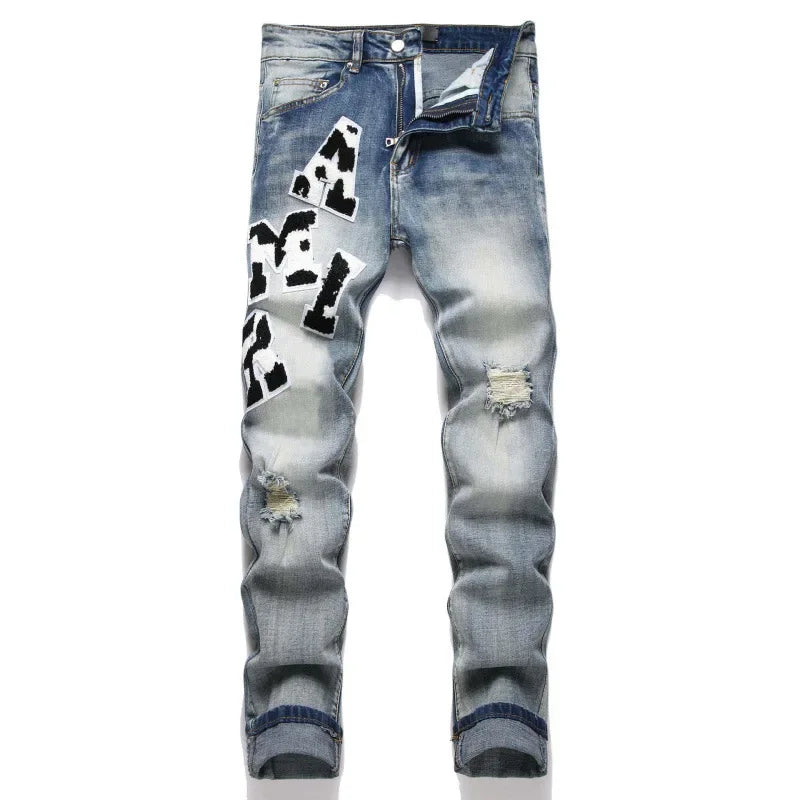 Letter Embroidered Jeans