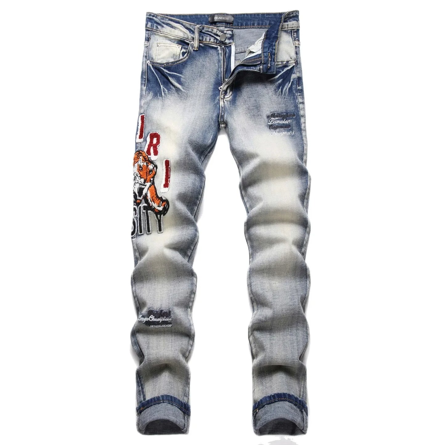 Retro Tiger Embroidered Jeans