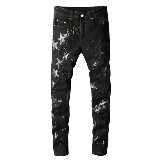 Leather Stars Patch Jeans