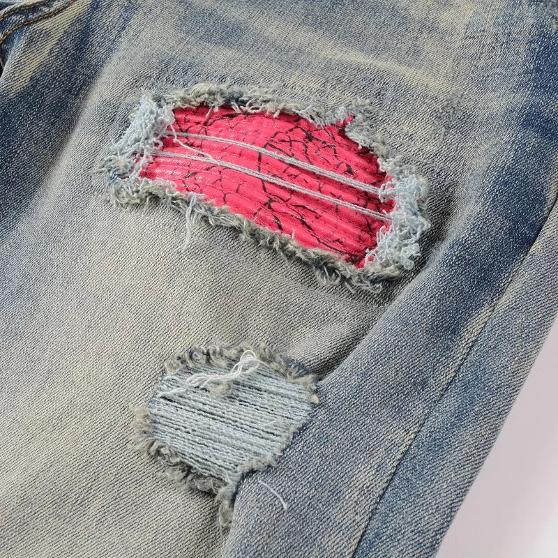 Pleated Patchwork Pink Jeans