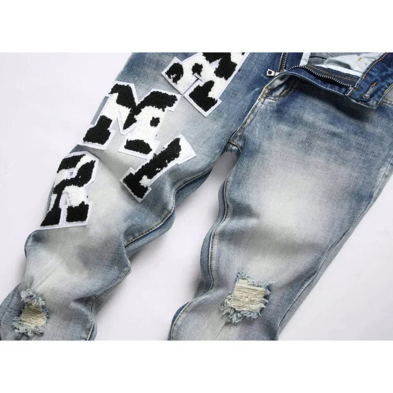 Letter Embroidered Jeans
