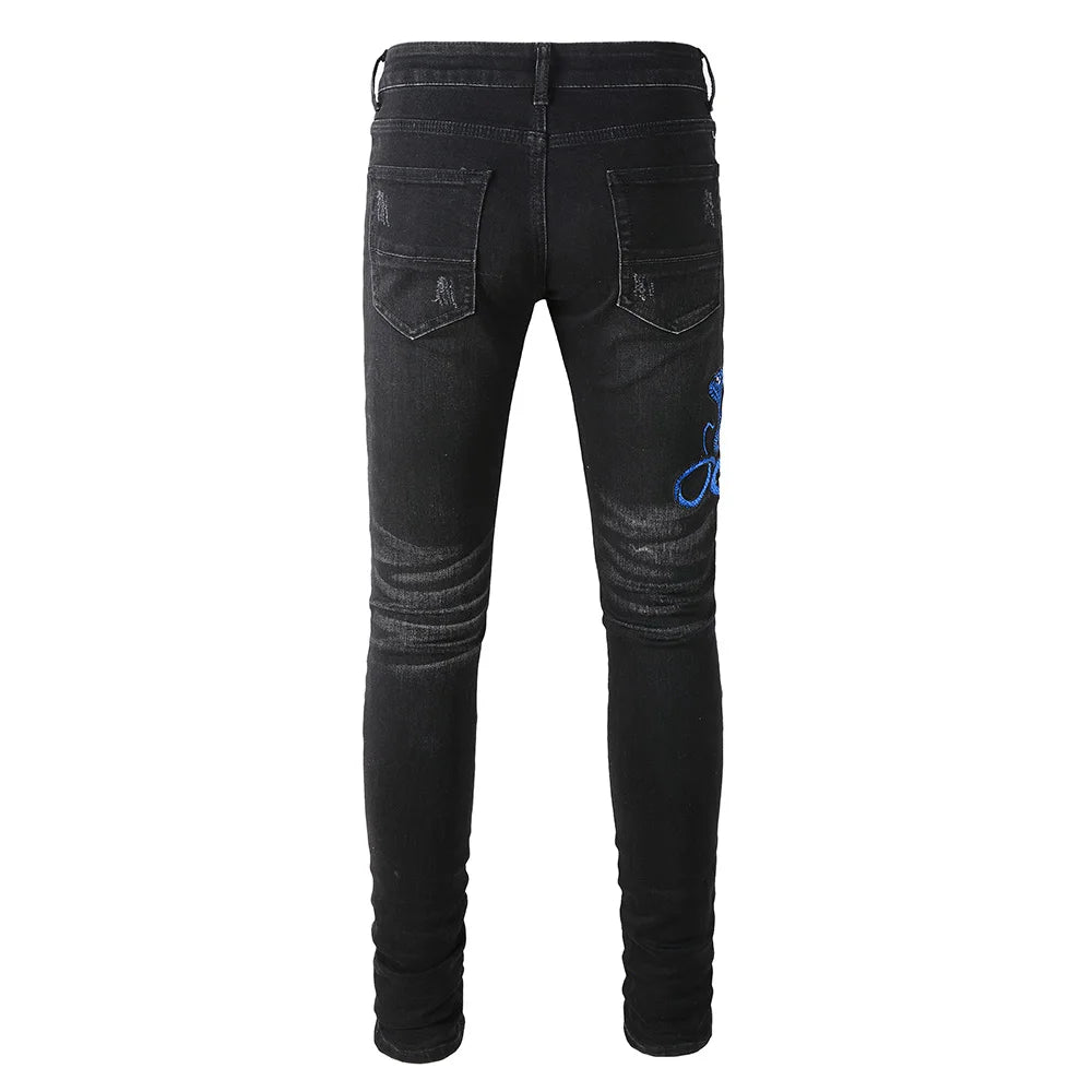 Royal Blue Snake Embroidery Jeans