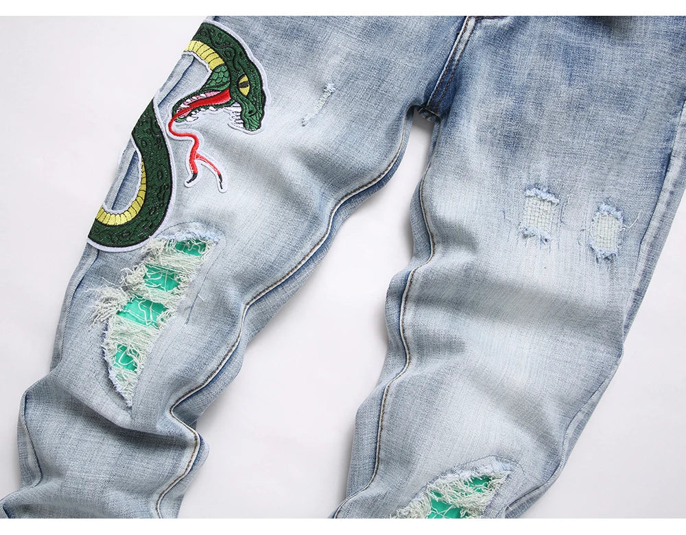 Snake Embroidery Jeans