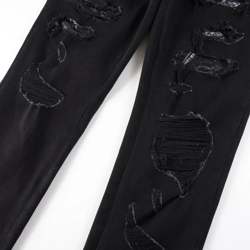 Snake Black Embroidery Jeans