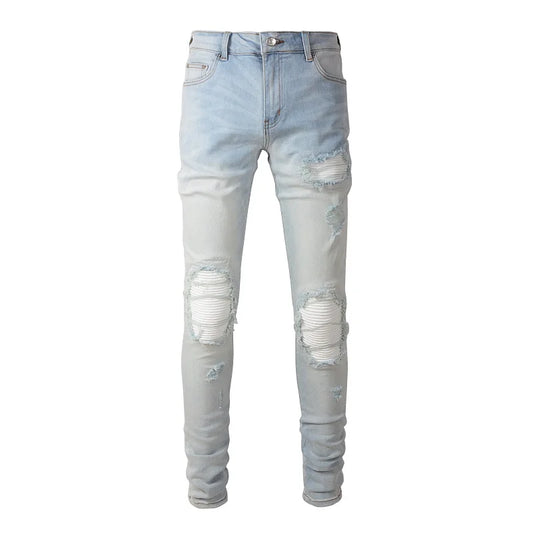 Light Blue Pleated Patch Jeans