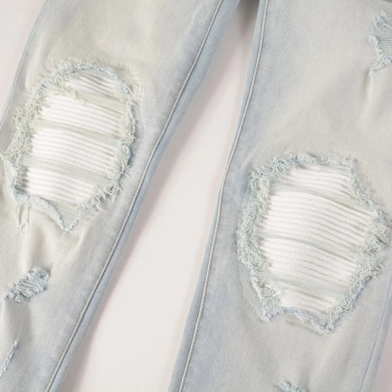 Light Blue Pleated Patch Jeans