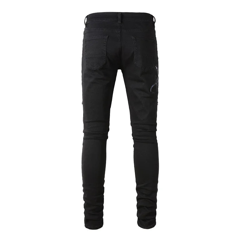 Snake Black Embroidery Jeans