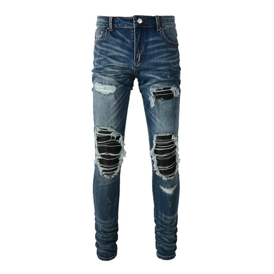 Leather Patch Tapered Jeans