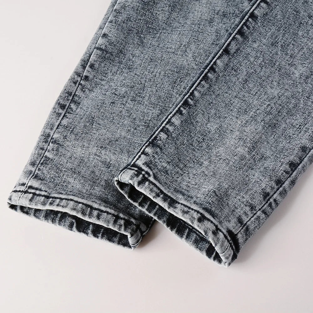 Leather Patch Stretch Denim Jeans