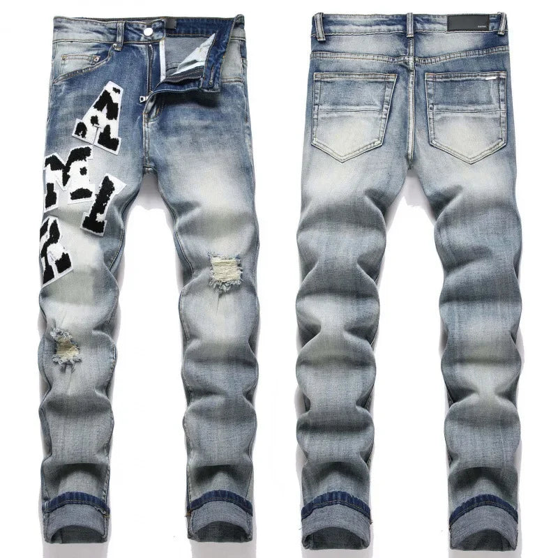 Letter Embroidered Jeans