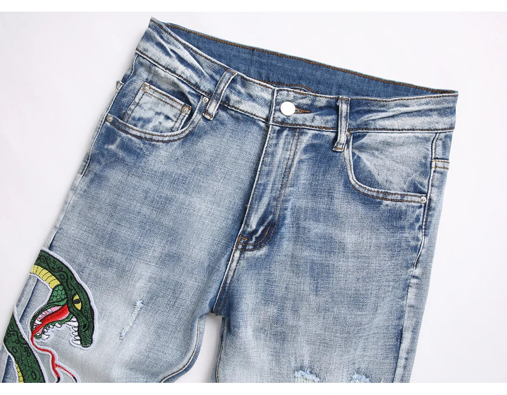 Snake Embroidery Jeans