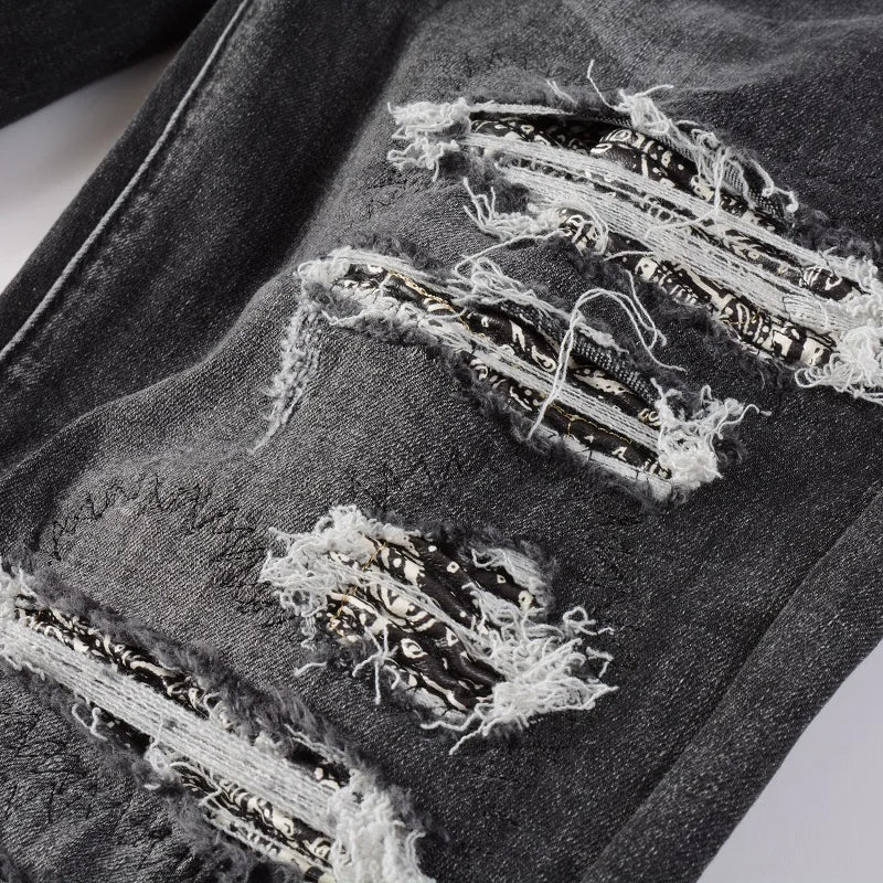 Gray Distressed Holes Jeans
