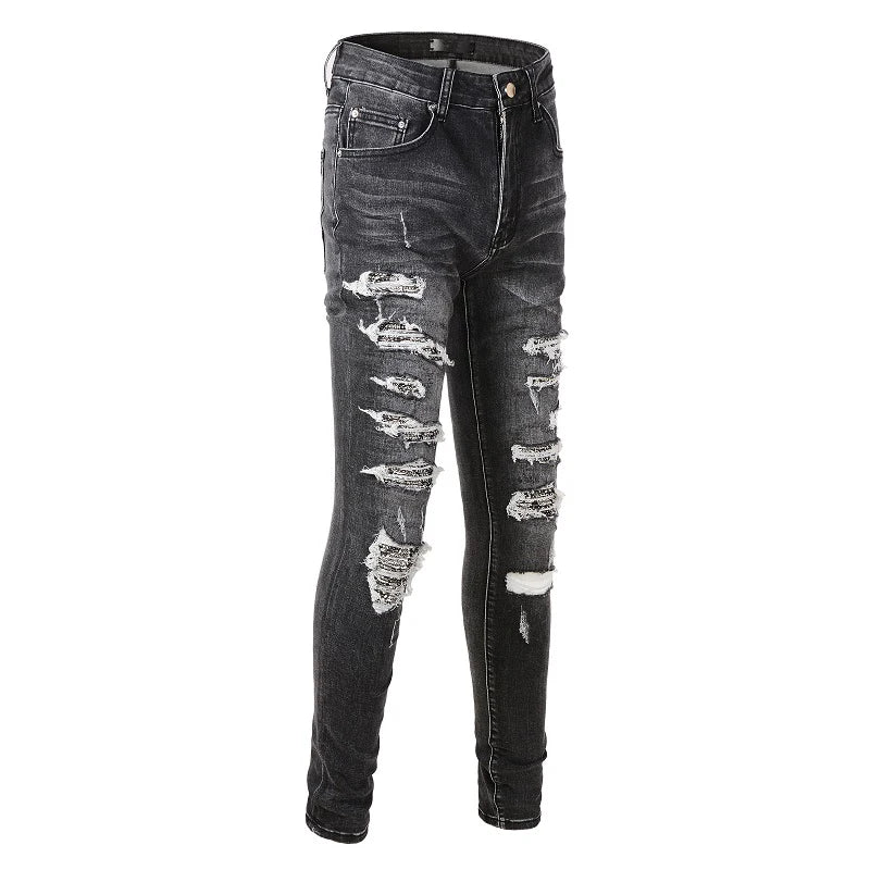 Gray Distressed Holes Jeans