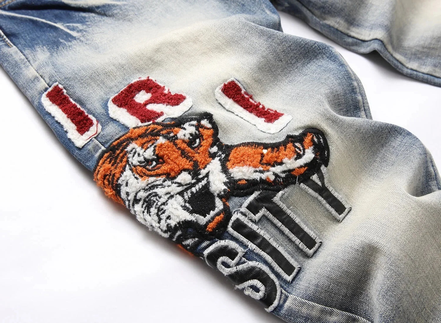 Retro Tiger Embroidered Jeans