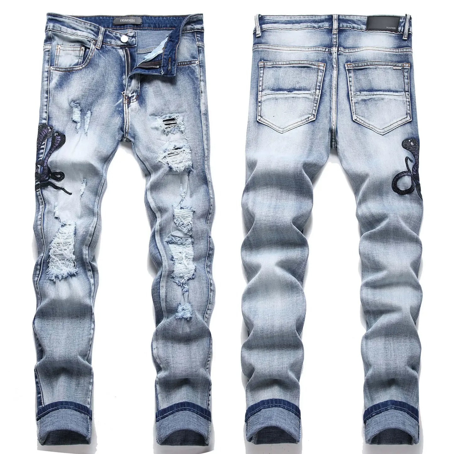 Blue Snake Embroidery Jeans