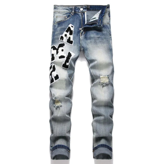Letter Embroidered Jeans