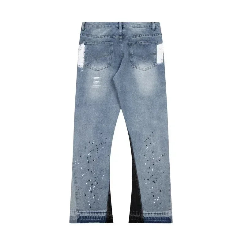 Splashed Ripped Flared Jeans
