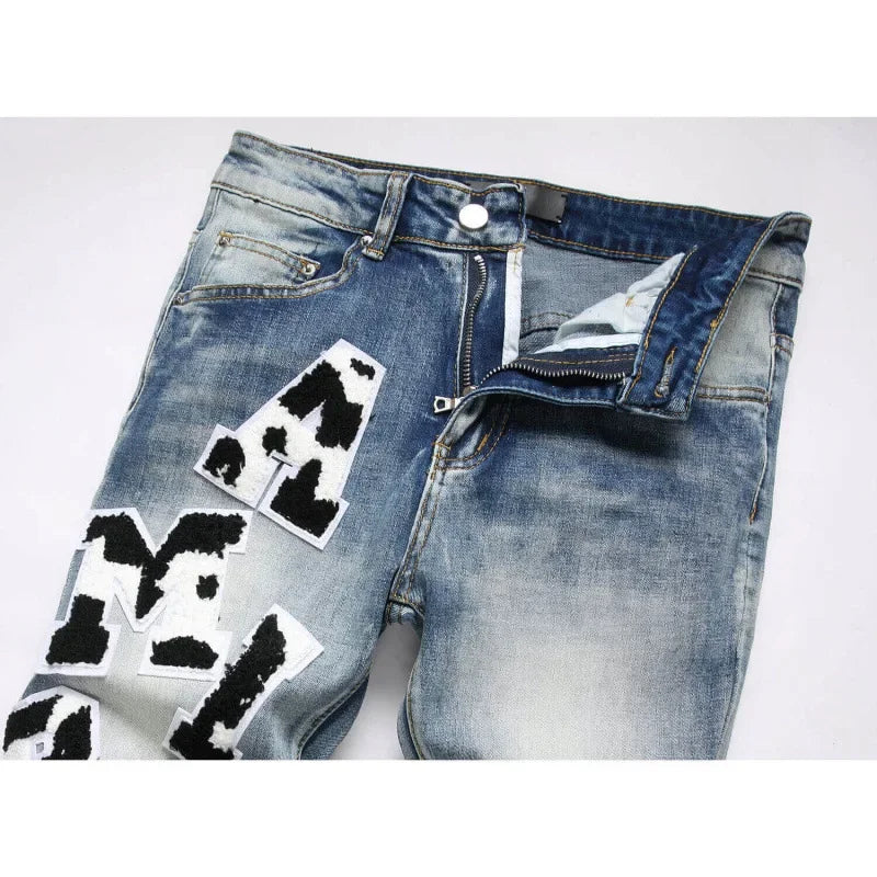 Letter Embroidered Jeans
