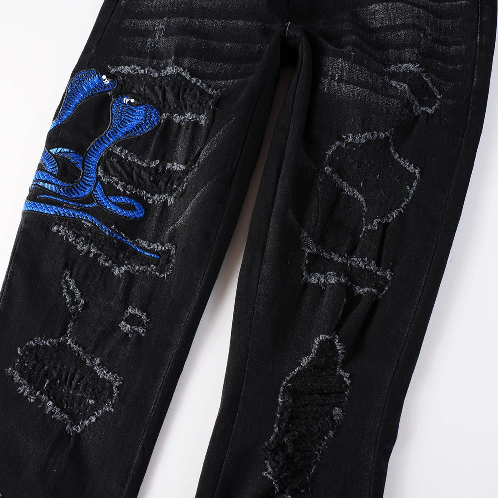 Royal Blue Snake Embroidery Jeans