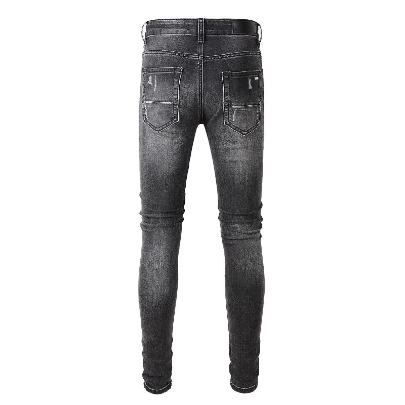 Gray Distressed Holes Jeans