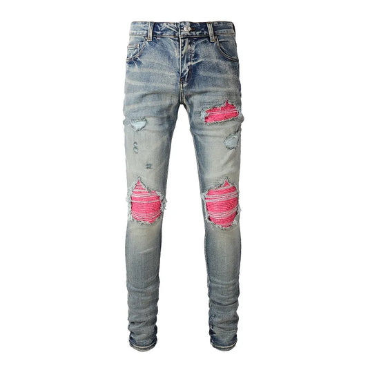 Pleated Patchwork Pink Jeans