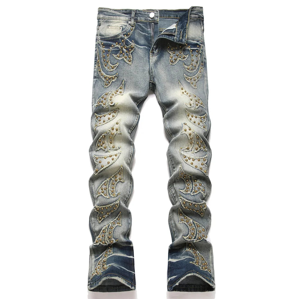 Punk Rivet Patch Flared Jeans