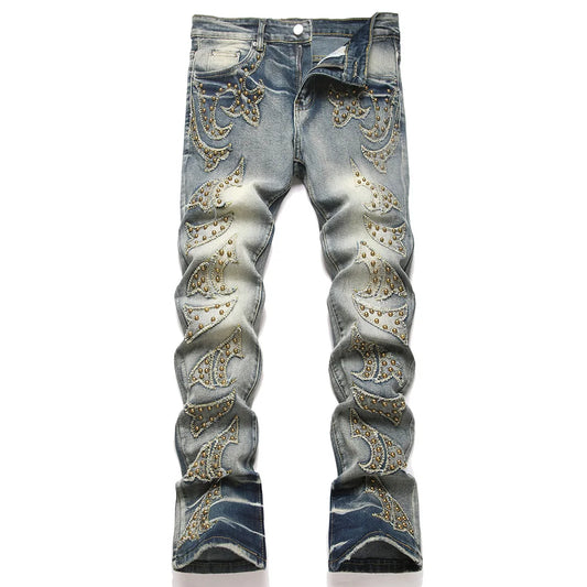 Punk Rivet Patch Flared Jeans