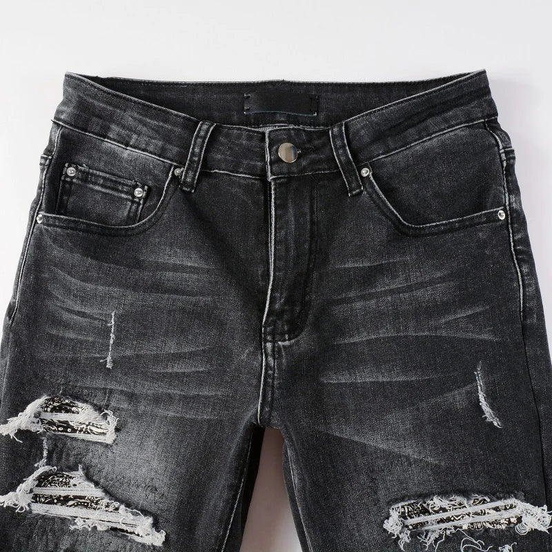 Gray Distressed Holes Jeans