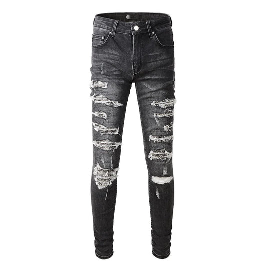 Gray Distressed Holes Jeans