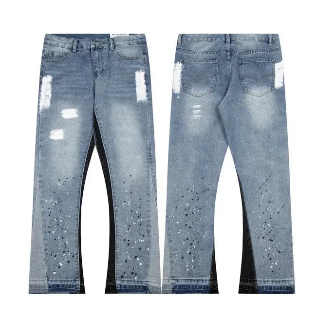 Splashed Ripped Flared Jeans