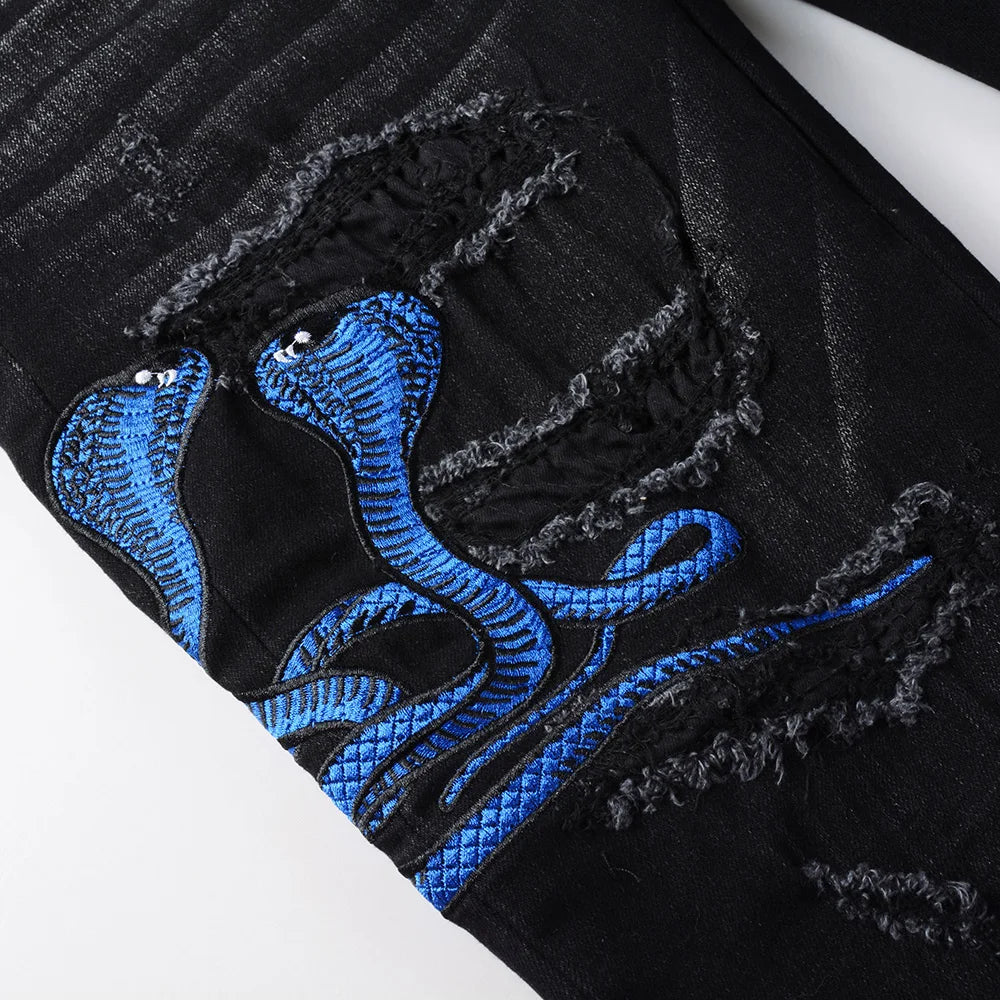 Royal Blue Snake Embroidery Jeans