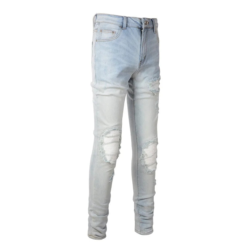 Light Blue Pleated Patch Jeans