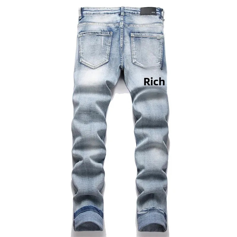 Punk Style Embroidered Hole Jeans